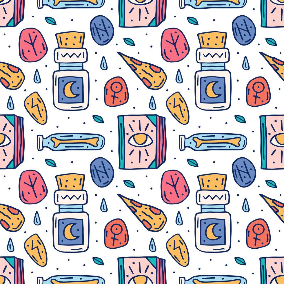 Witchcraft cute doodle hand drawn seamless pattern vector