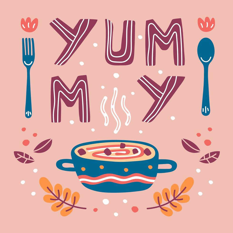 Yummy hand drawn lettering vector