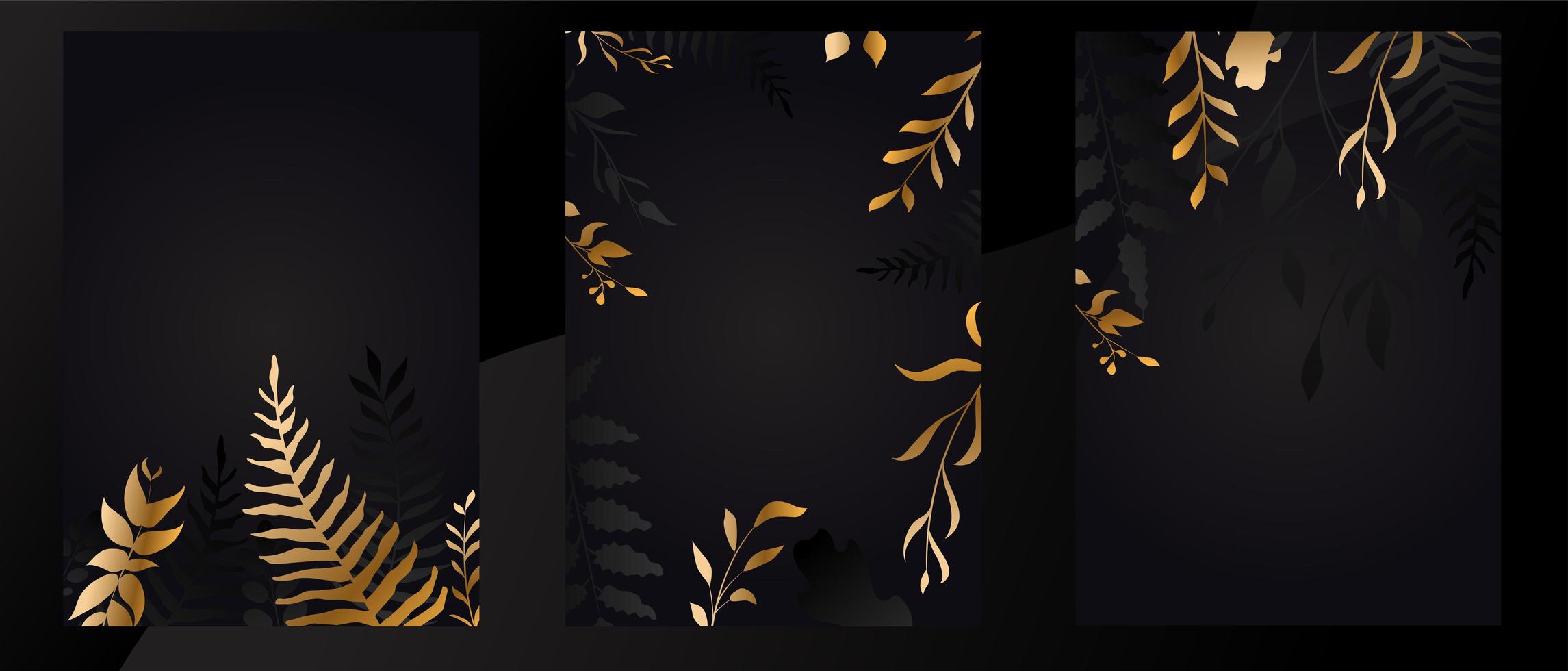 Black and gold foliage card set vector