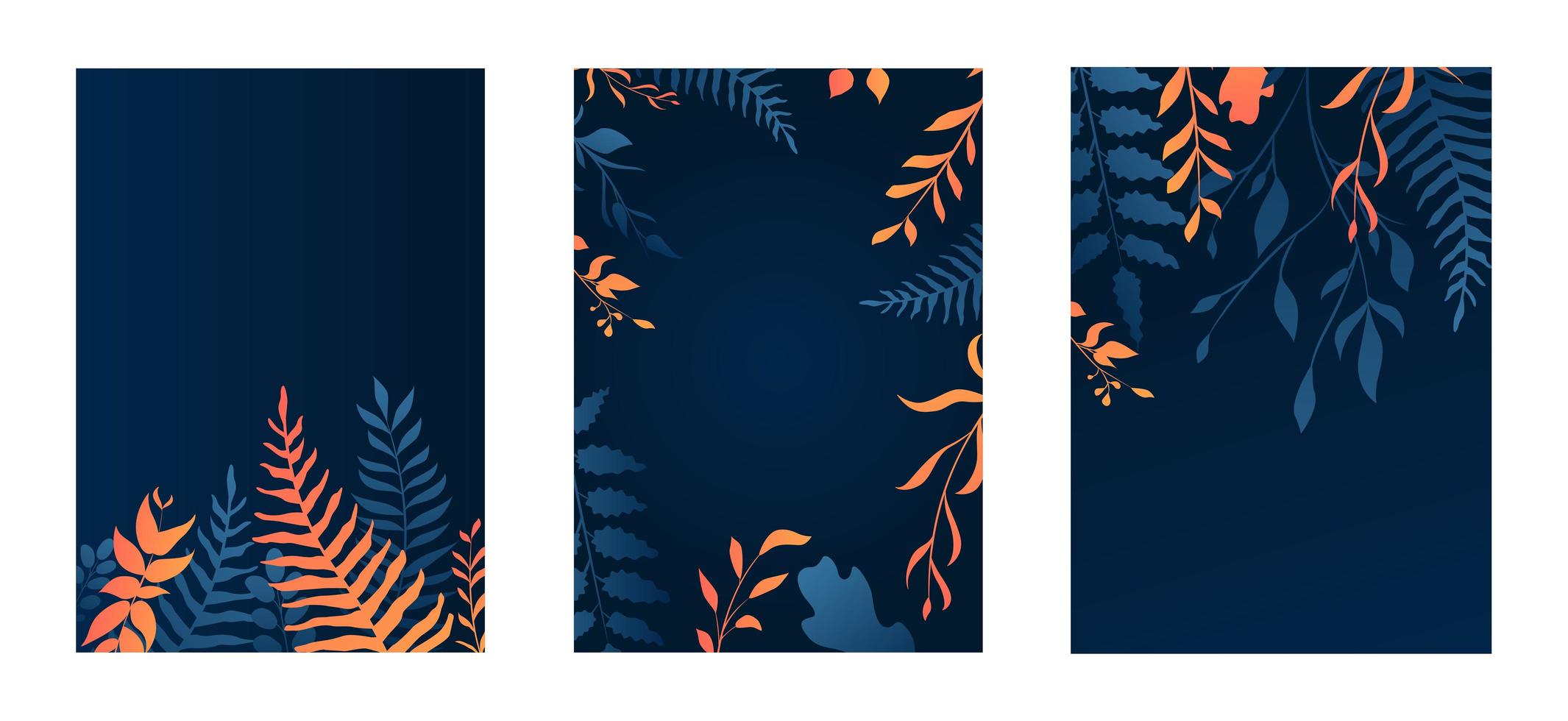 Set of blue orange gradient foliage cards vector