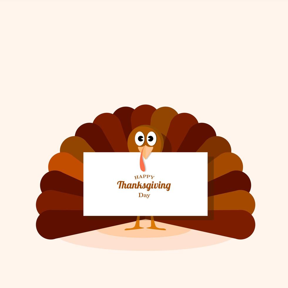 Turkey with white banner Thanksgiving day card vector