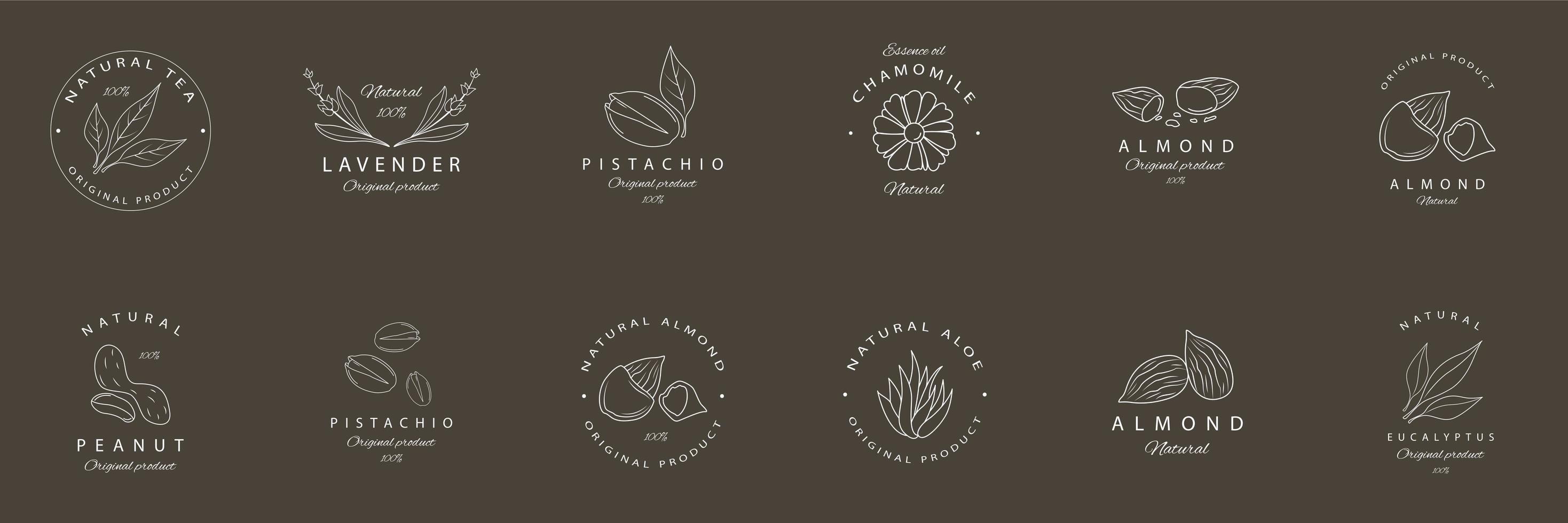 emblemas de plantas y alimentos naturales blancos vector