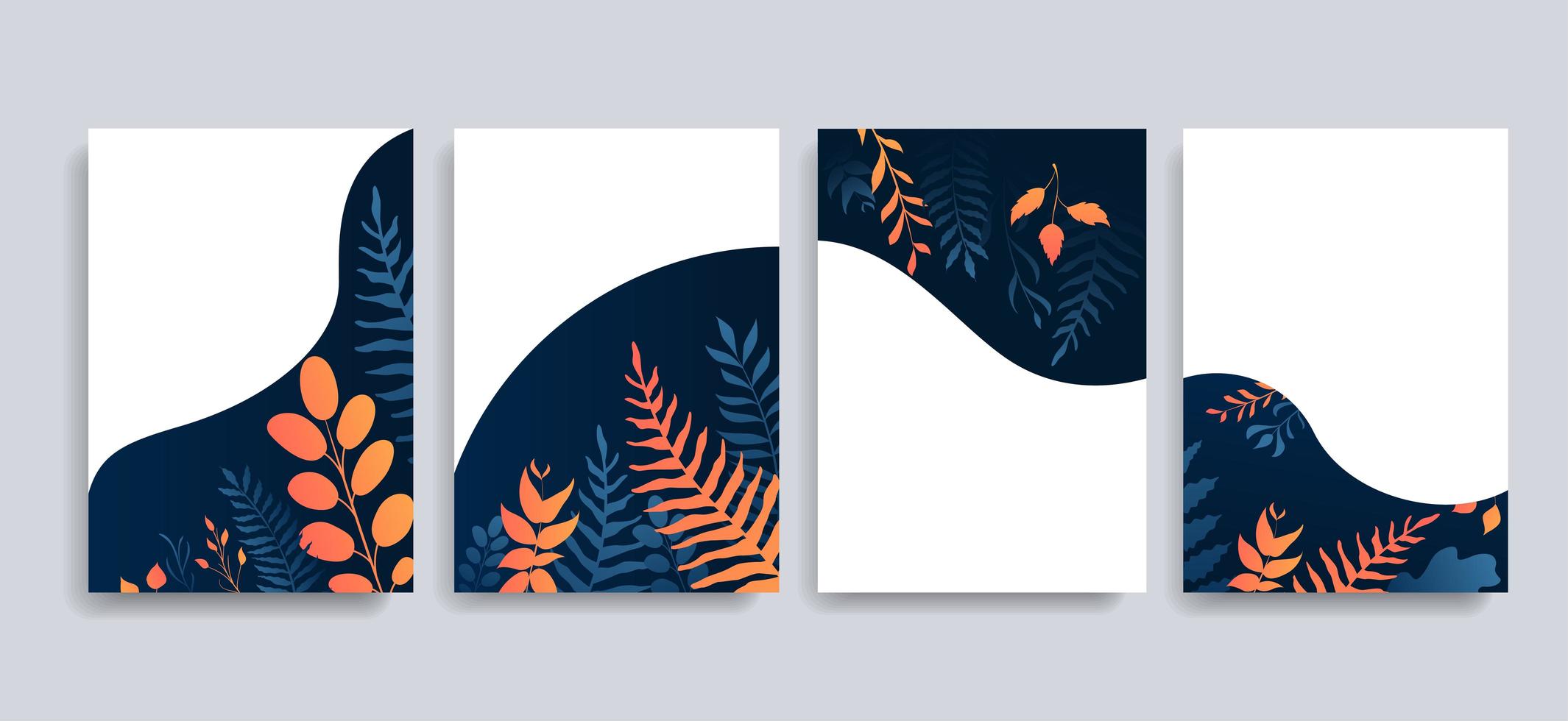 Blue orange gradient leaf invite card set vector