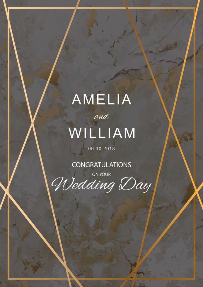 Wedding card with marble texture with gold geometric lines vector