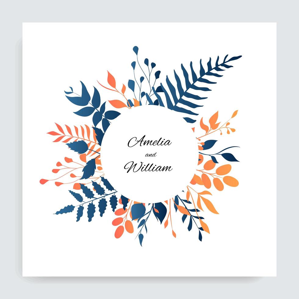 Blue orange gradient leaves around circle frame vector