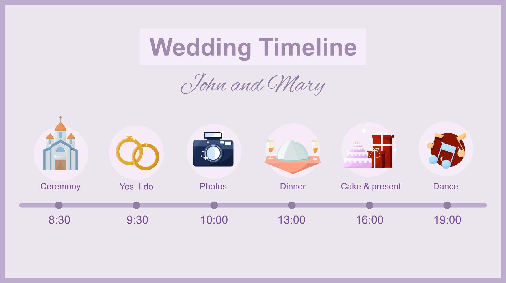 línea de tiempo de boda con iconos vector