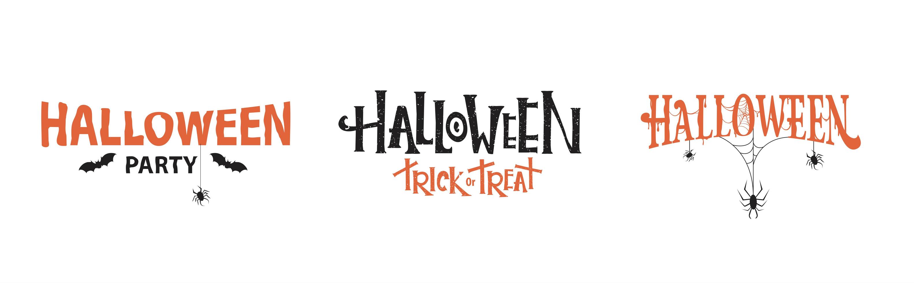 Halloween typography set with spiders and cobweb vector