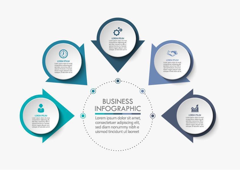 flecha círculo 5 pasos infografía empresarial vector