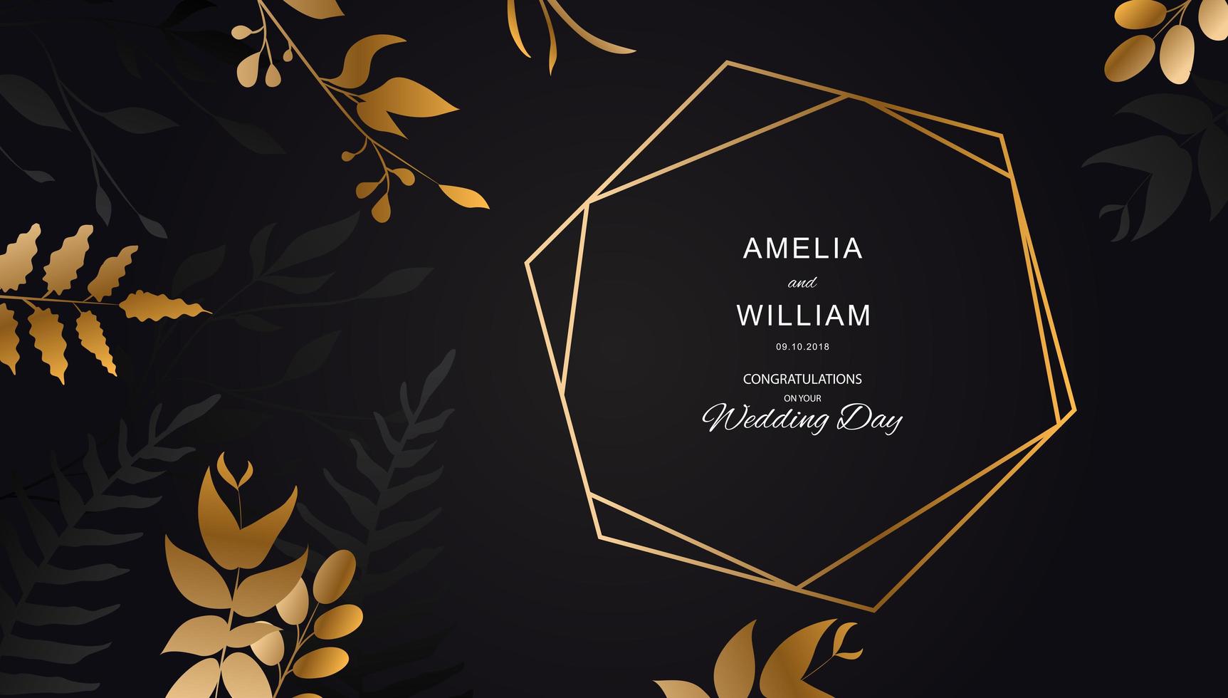 Golden flowers and geometric frame on black vector