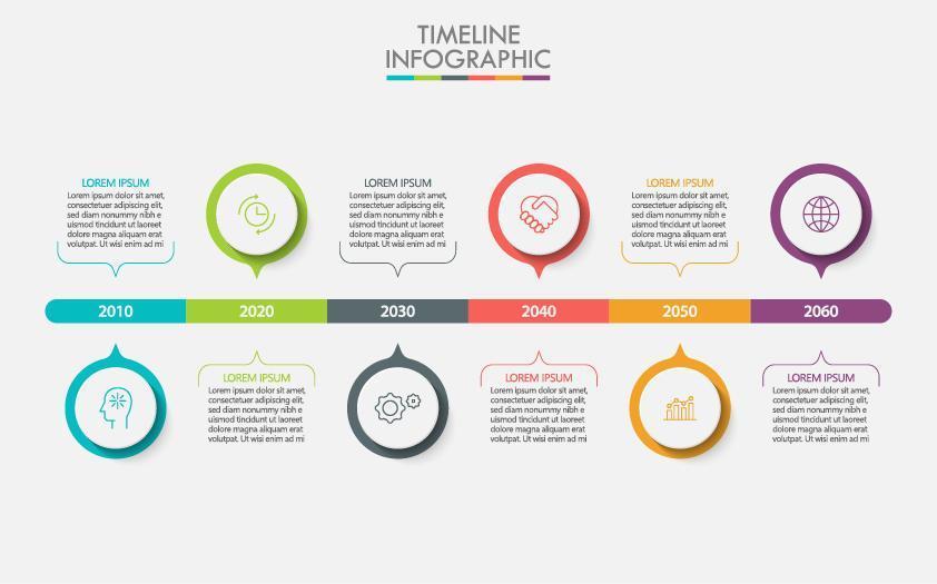 círculo colorido línea de tiempo 6 pasos infografía empresarial vector