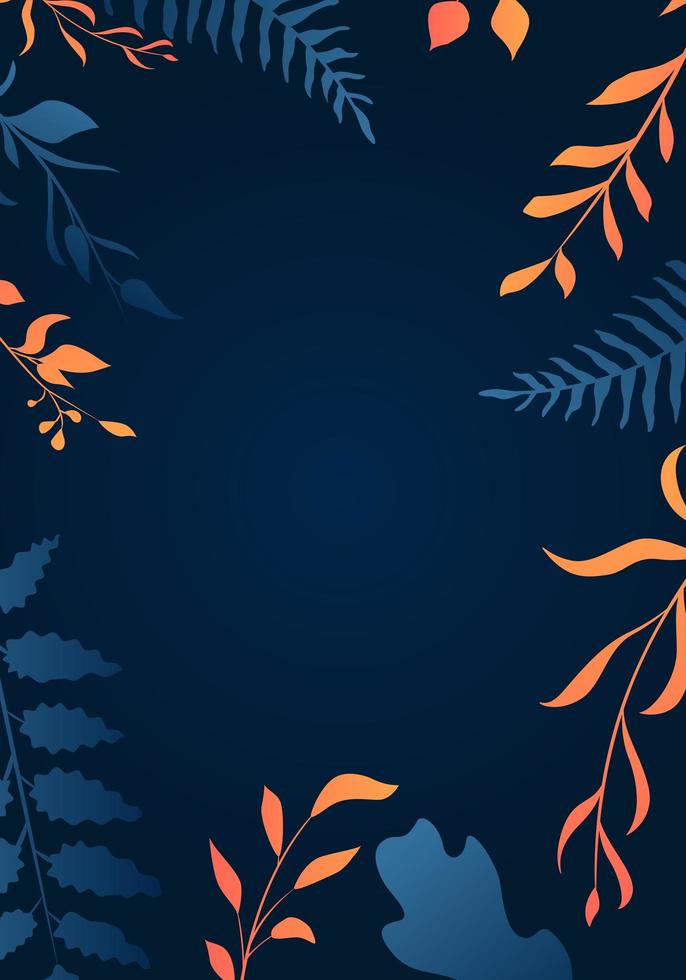 Orange and blue gradient leaf border on blue vector