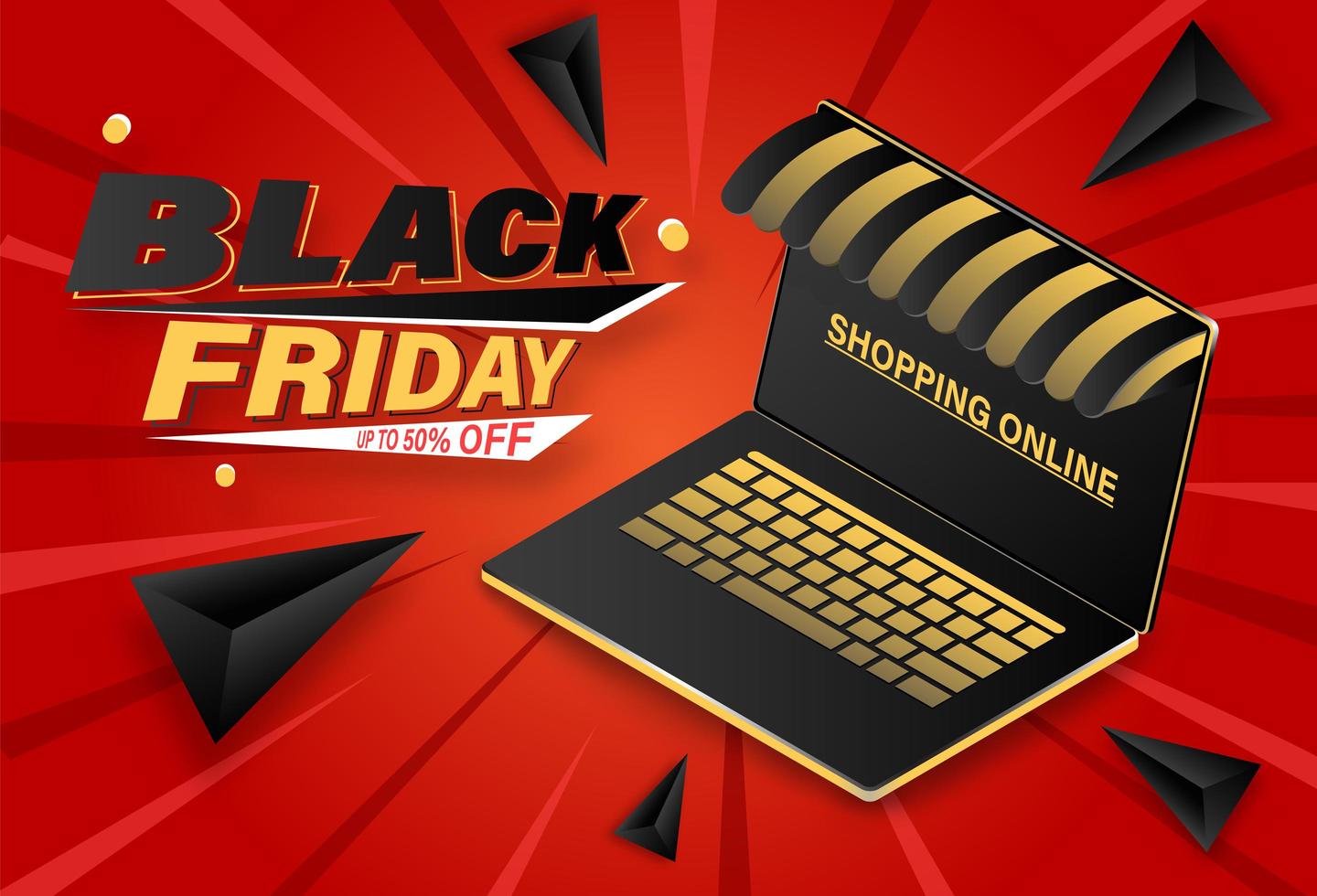 viernes negro de compras en línea en el banner de la computadora portátil vector