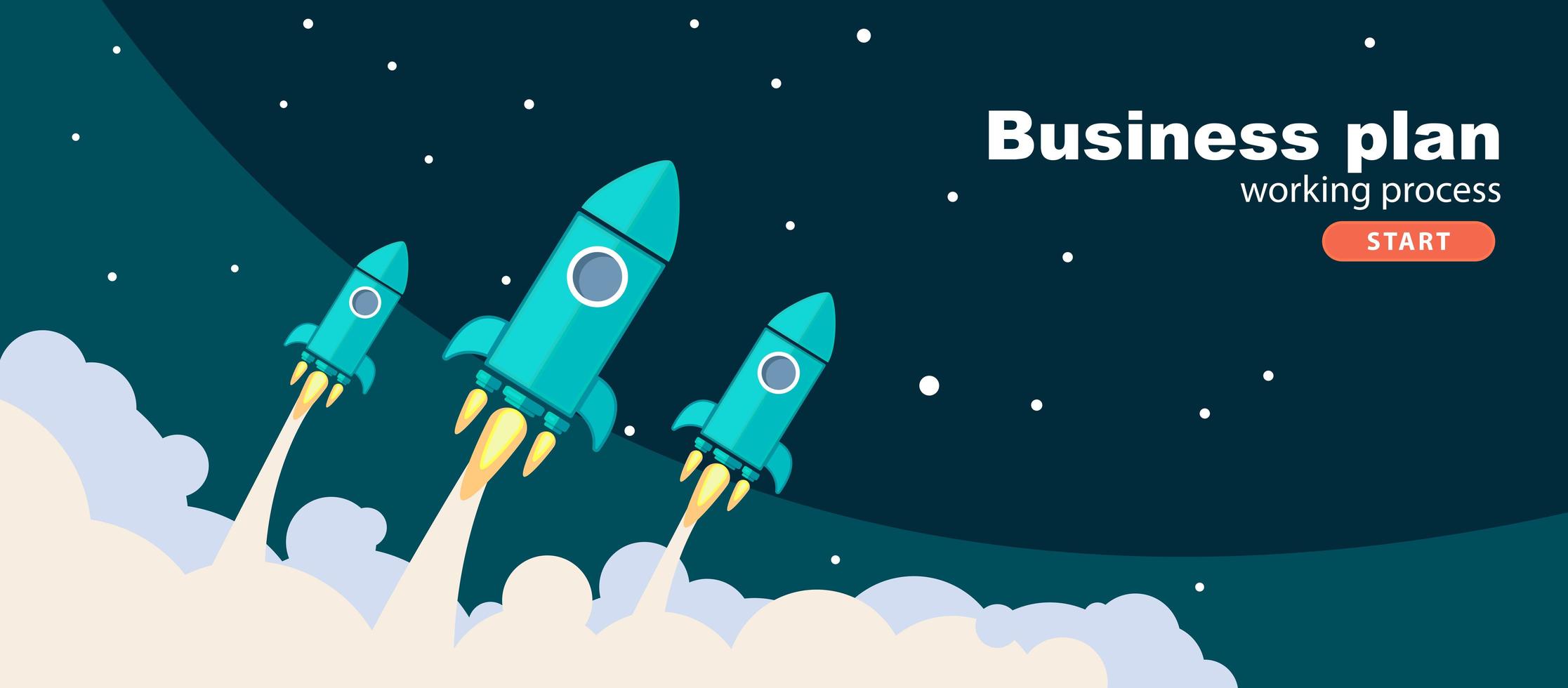 Rockets fly in the sky.Business plan. Vector banner