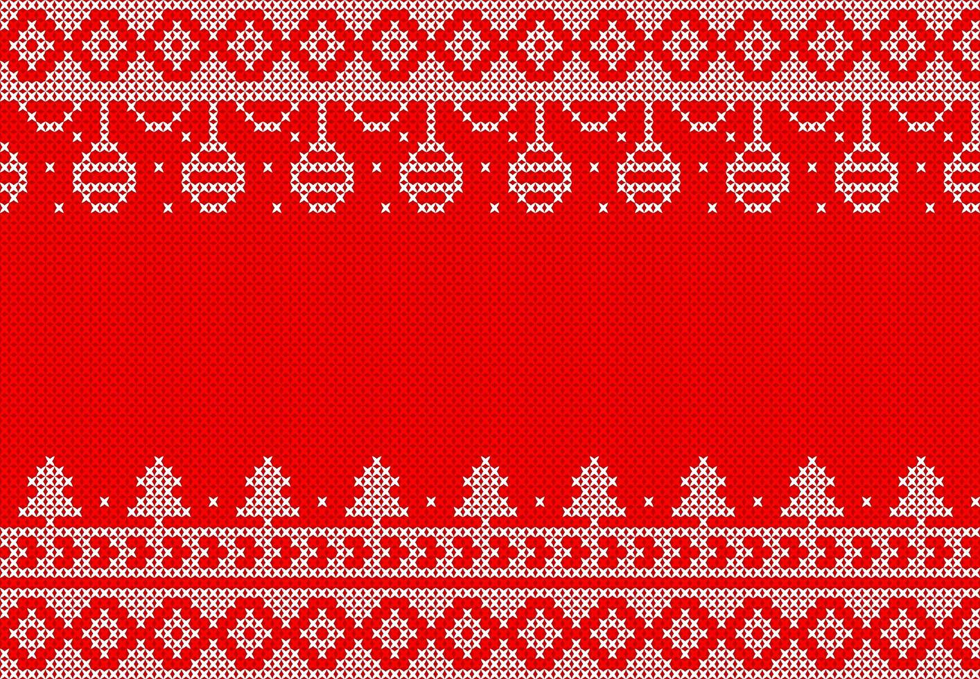 White and red knit pattern with hanging ornaments vector