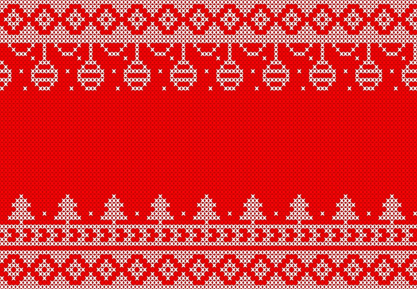 White and red knit pattern with hanging ornaments vector