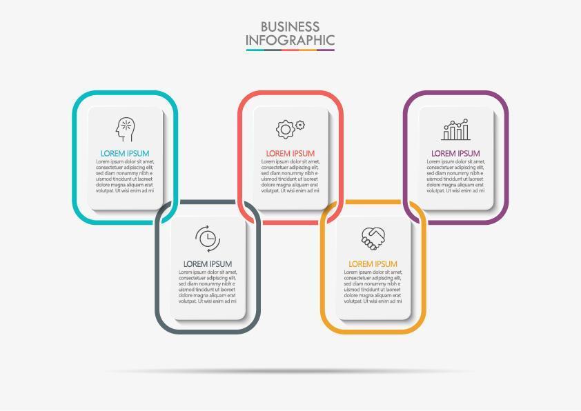 Connected Rectangle 5 Step Infographic vector