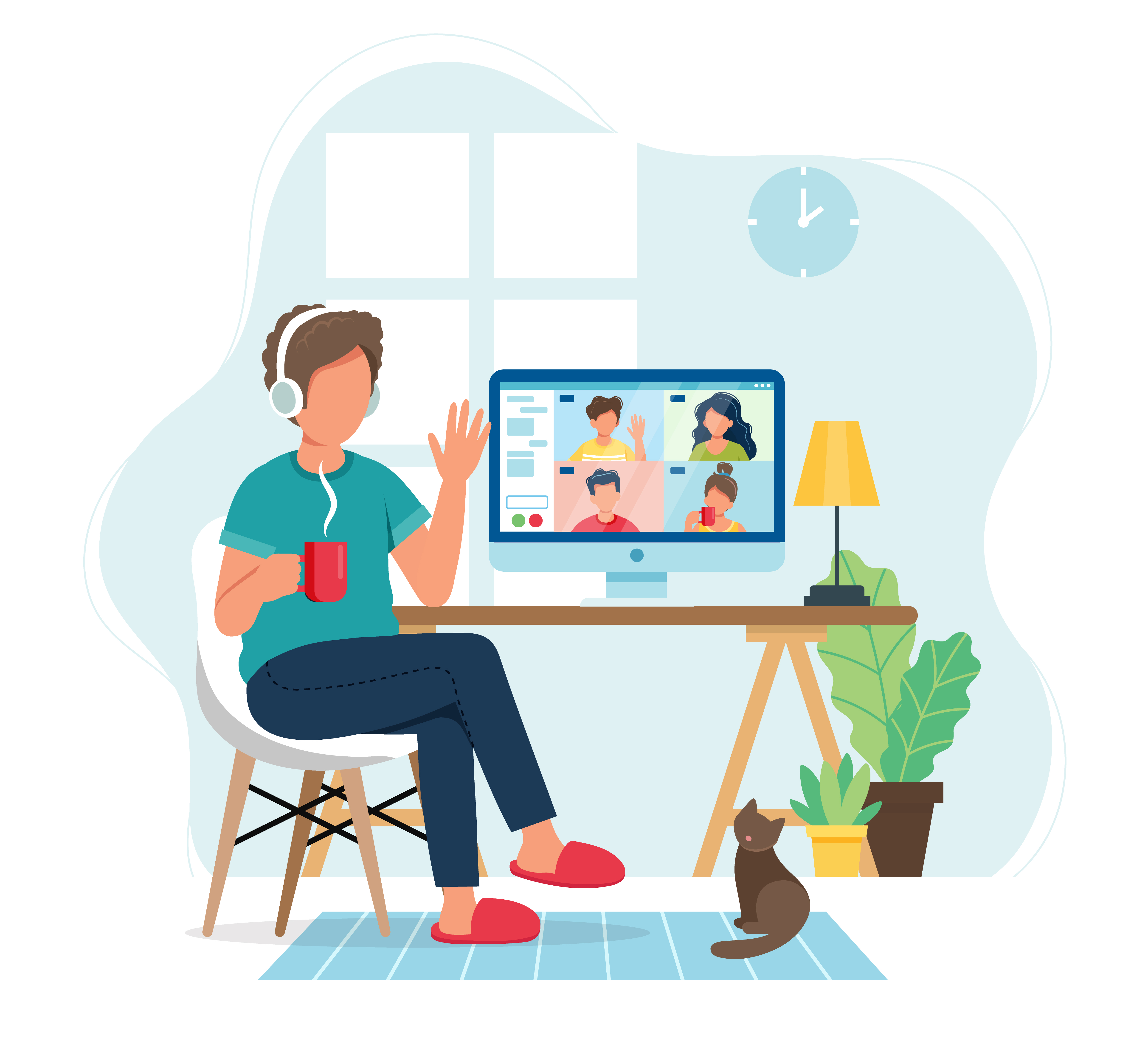 Man talking to friends in video conference 1313914 Vector Art at Vecteezy