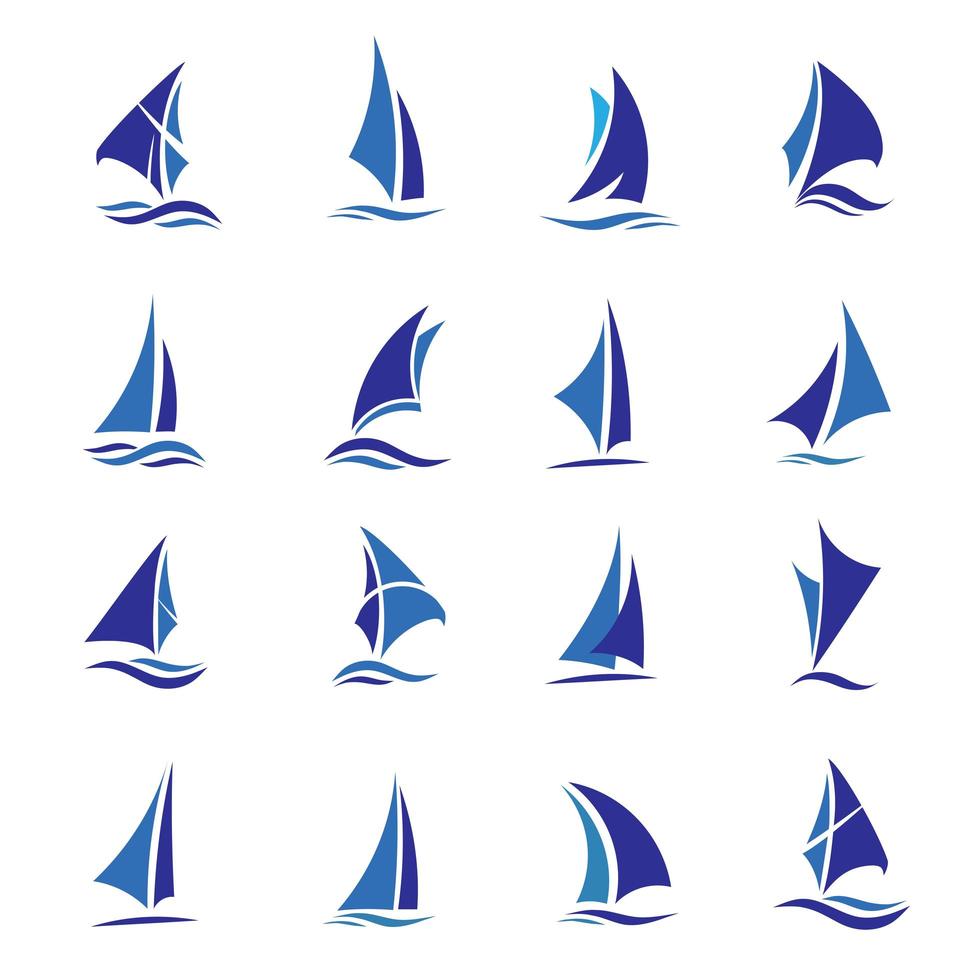 Set of blue sailing boats vector