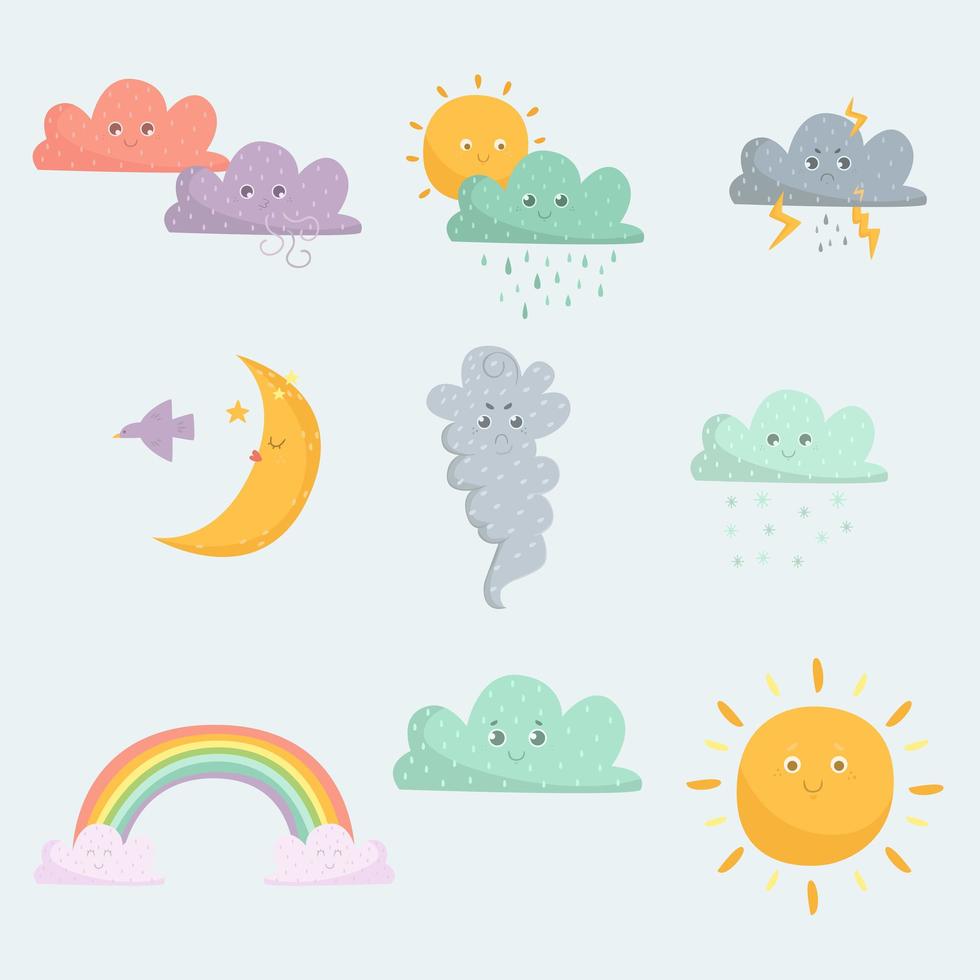 Weather emoticon icon set vector