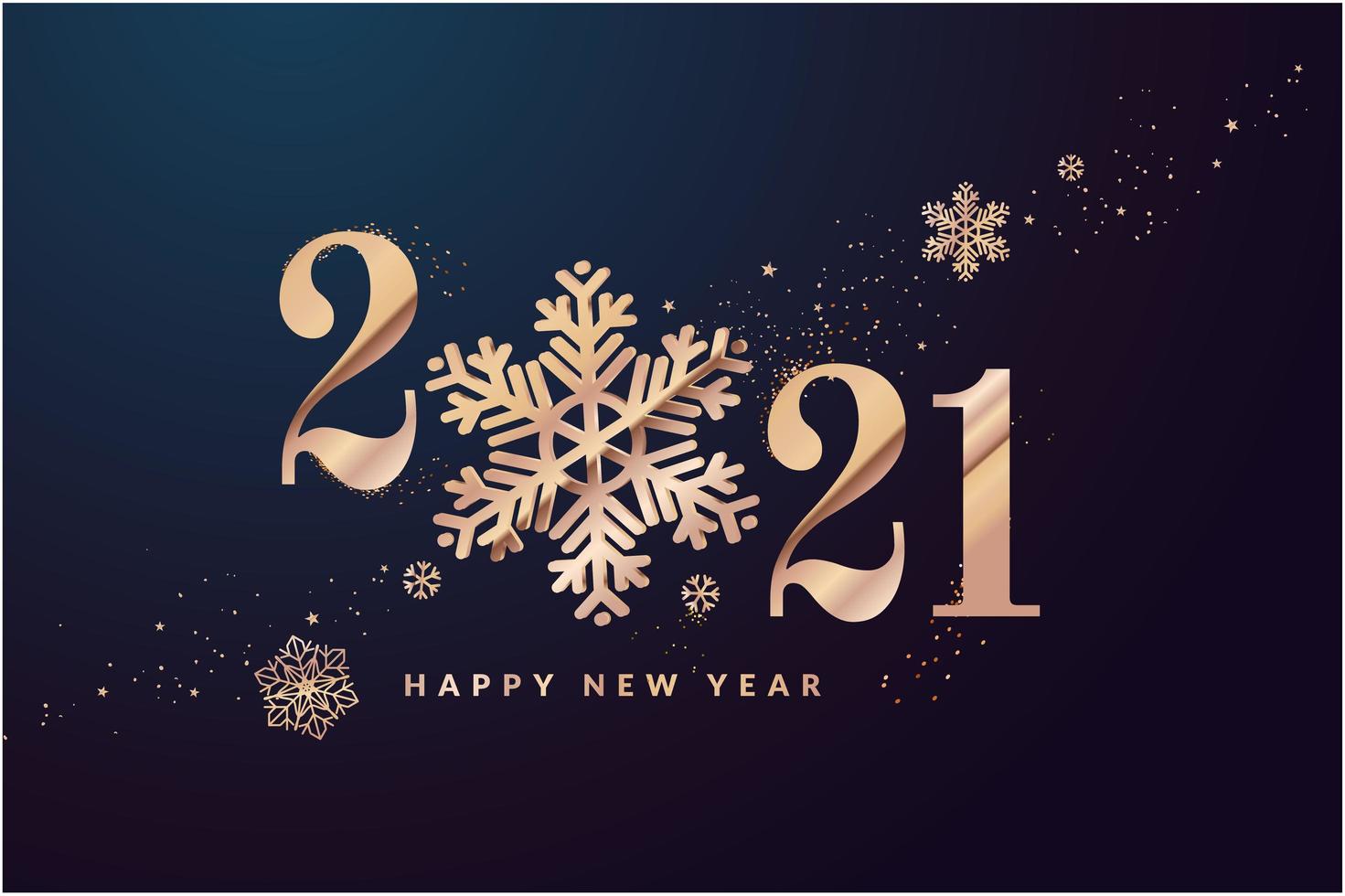 feliz año nuevo diseño dorado 2021 con copos de nieve vector
