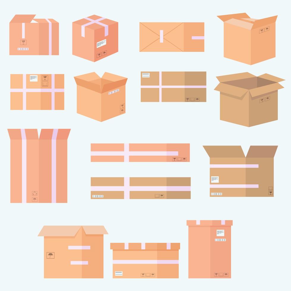 Cajas De Cartón O Papel De Embalaje Y Caja De Envío. Paquetes De Cartón Y  Paquetes De Entrega Apilados, Bienes De Almacén Planos Y Transporte De  Carga. Ilustración Vectorial Ilustraciones svg, vectoriales