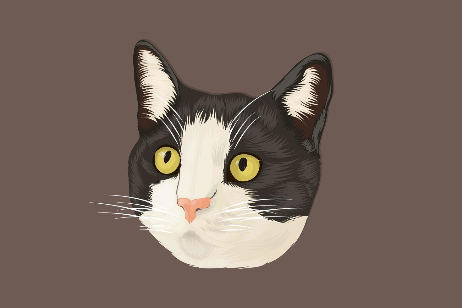 cabeza de gato blanco y negro en estilo realista vector