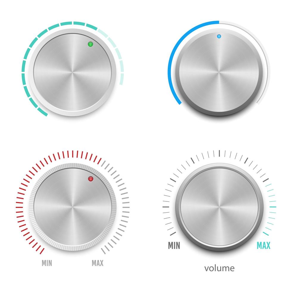 Metallic volume button set on white vector