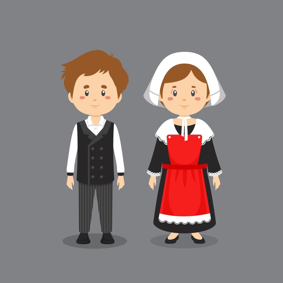 Couple Characters Wearing French National Dress vector