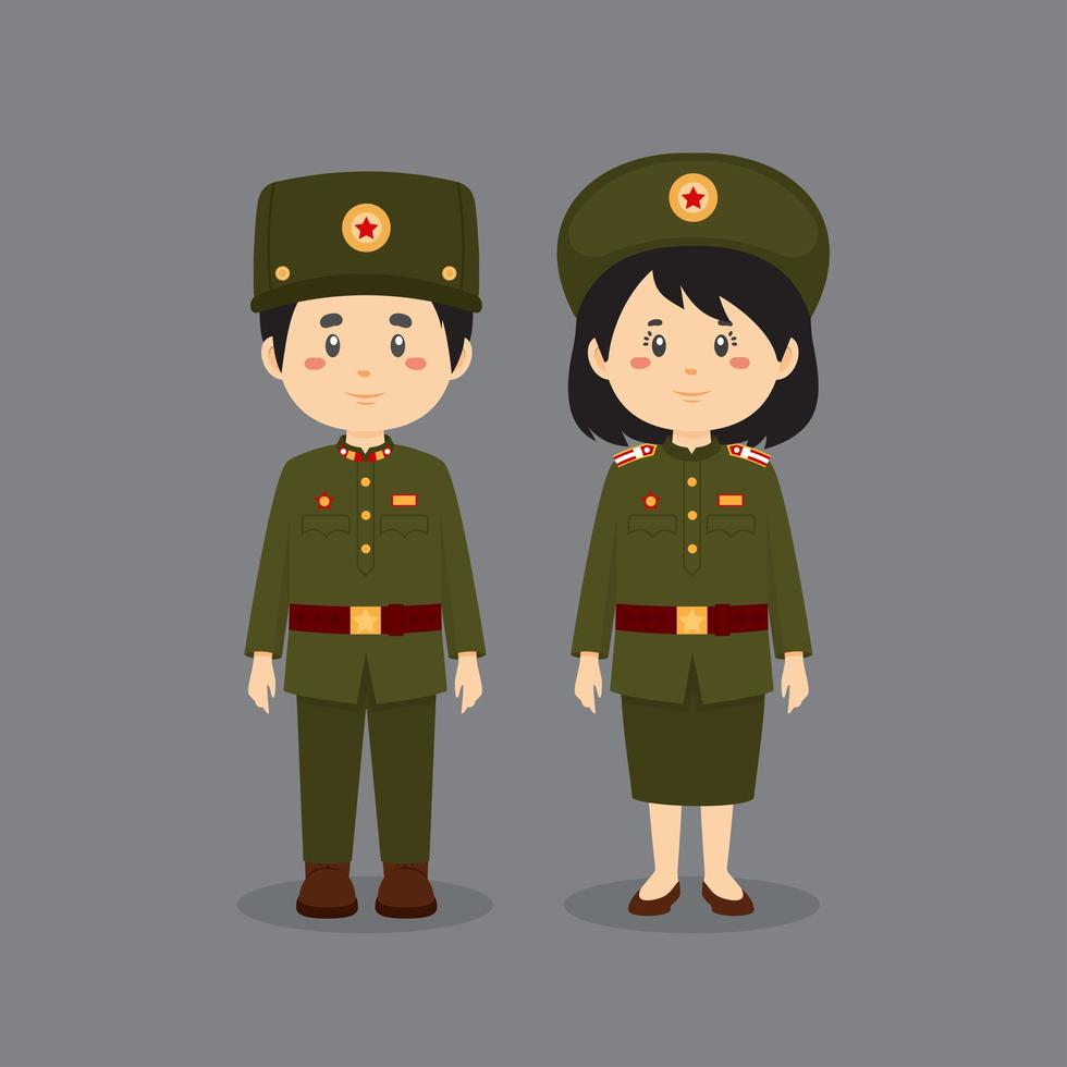 Couple Characters Wearing North Korea's National Military Uniform vector