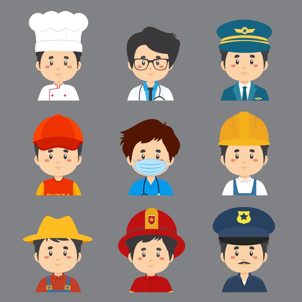 gran variedad de avatar de trabajador masculino vector