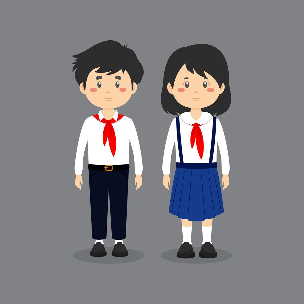 Cute Characters Wearing North Korean School Uniform vector