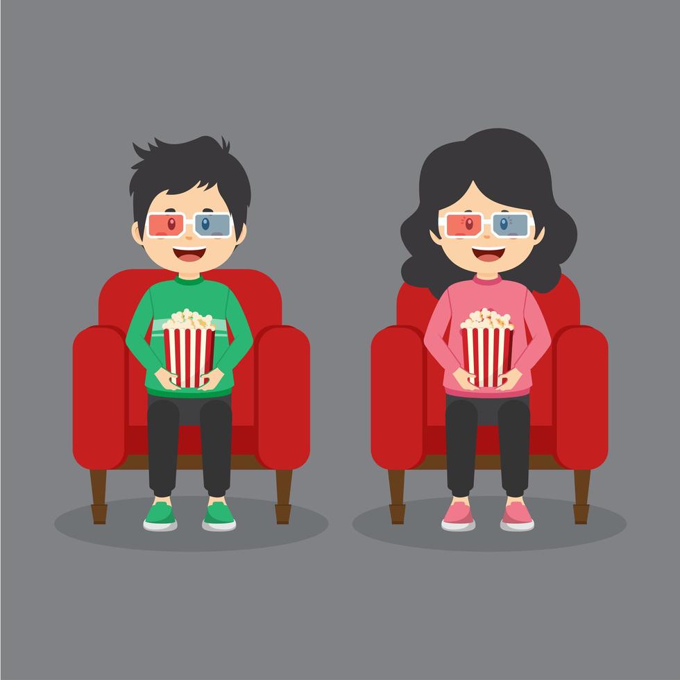 pareja de personajes sentados en el cine vector