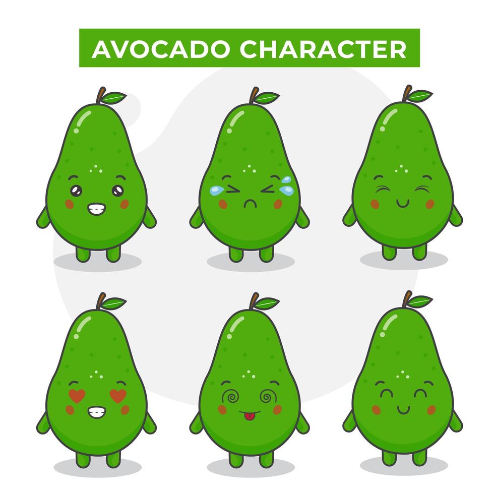 lindos personajes de aguacate con varias expresiones vector