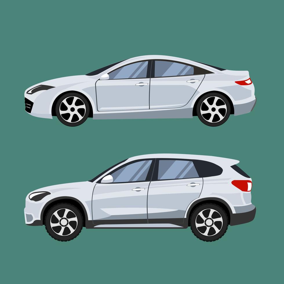 SUV and sedan in side view vector