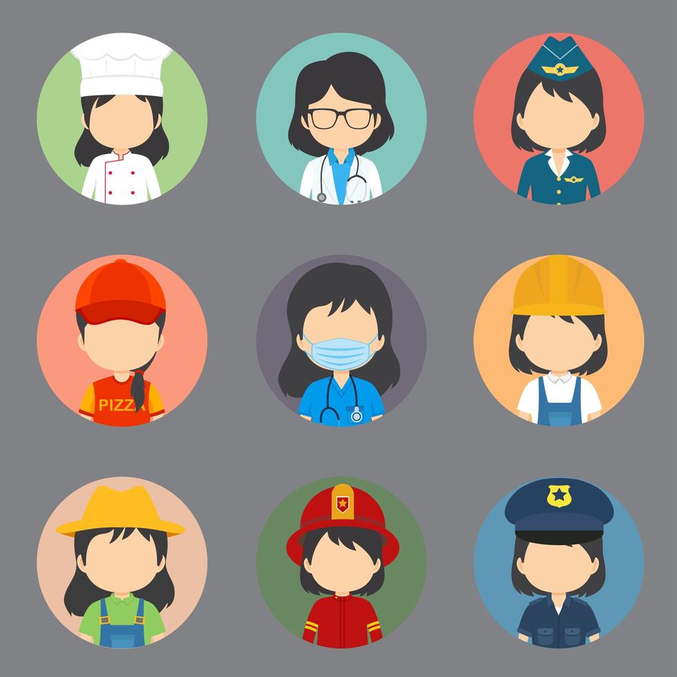 Great Variety Female Workers with No Expression Avatars vector