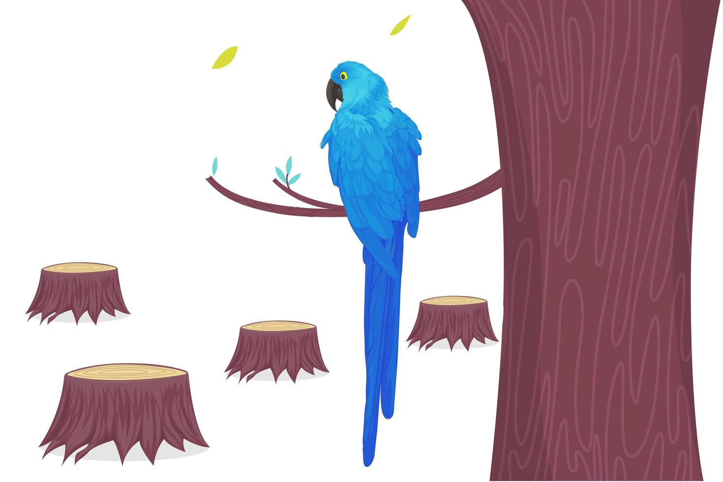 Blue macaw parrot on branch vector