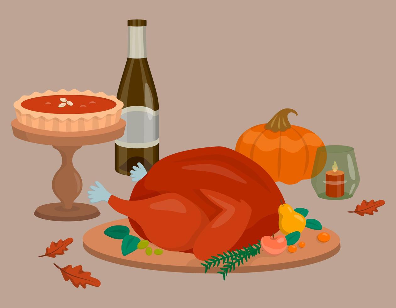 Thanksgiving dinner with baked turkey vector