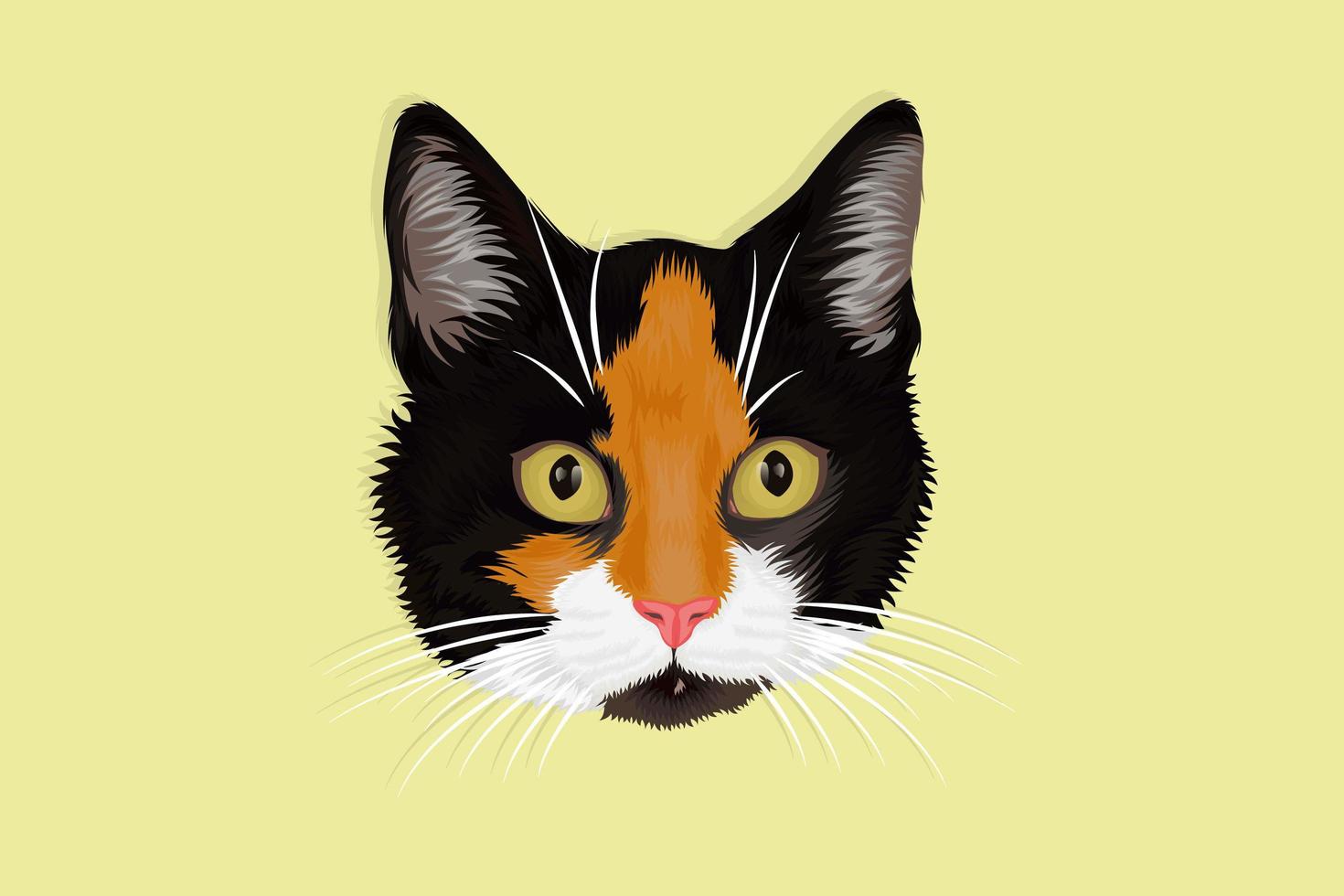 Three color furry cat hand drawing vector