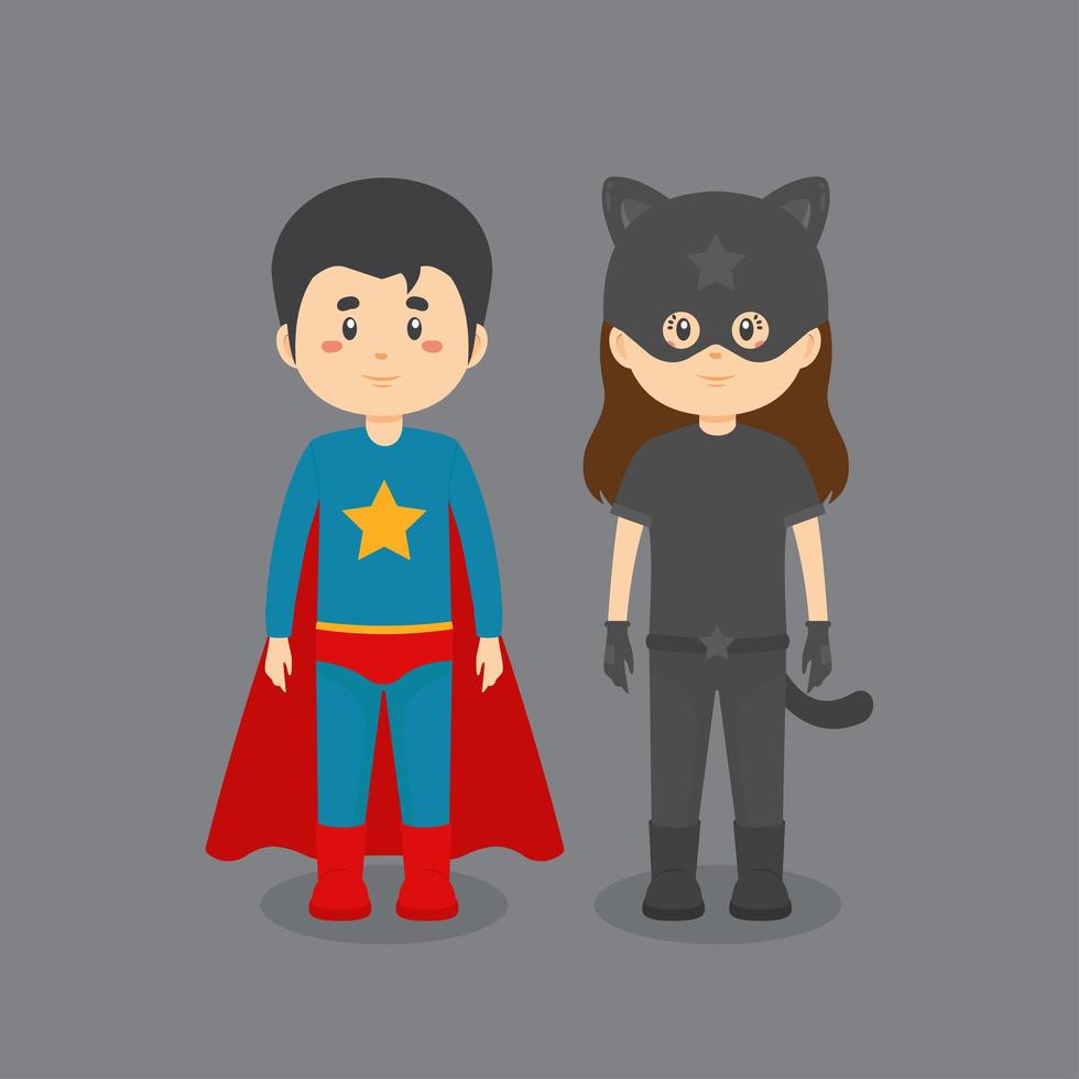 pareja de personajes con disfraces de superhéroe vector