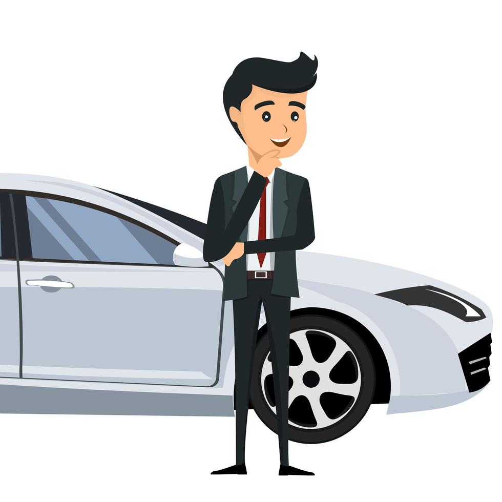 Young businessman in front of his car vector