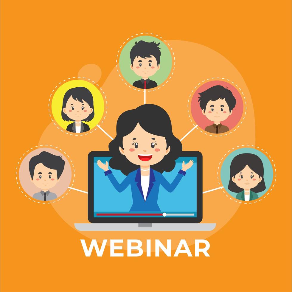 Webinar Design with Woman Laptop and Avatars vector