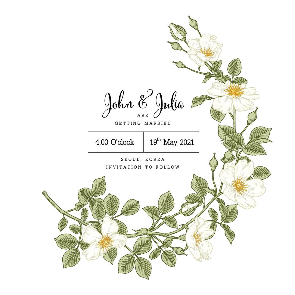 Flower hand drawn botanical invitation card template vector