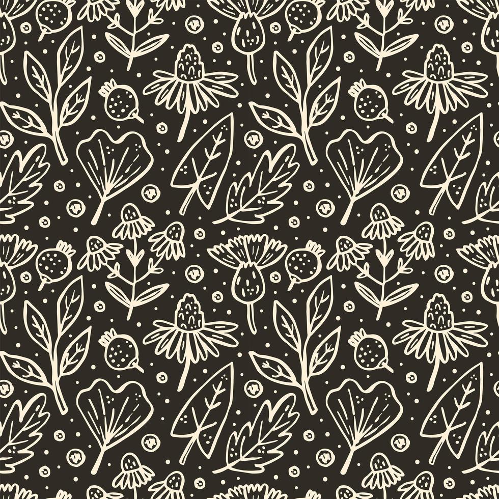 Flower, branch, leaf, cone seamless pattern vector