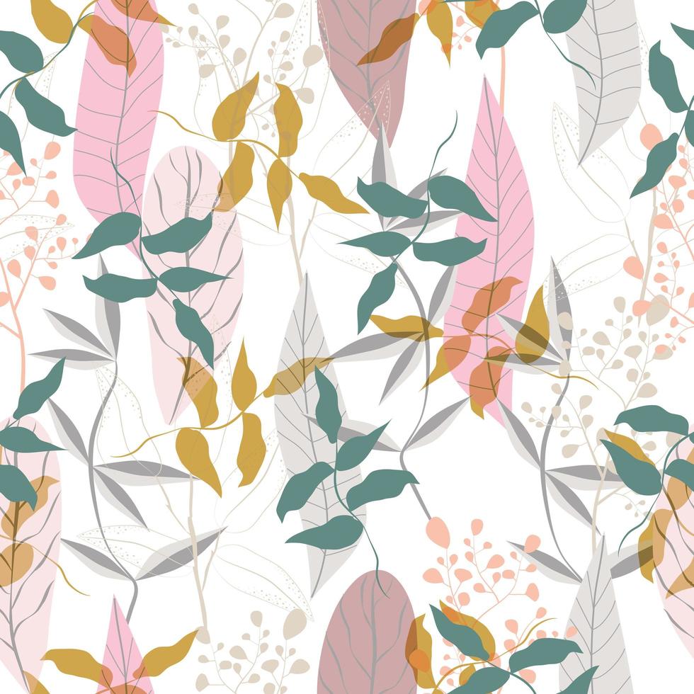 Pastel leaf and flower pattern vector