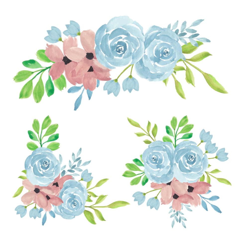 acuarela pintada a mano colección de ramo de flores rosas vector