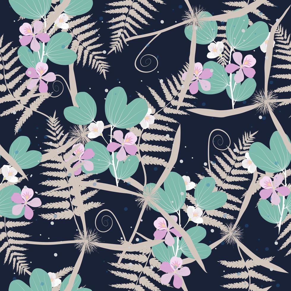 Tropical floral pattern on dark blue vector