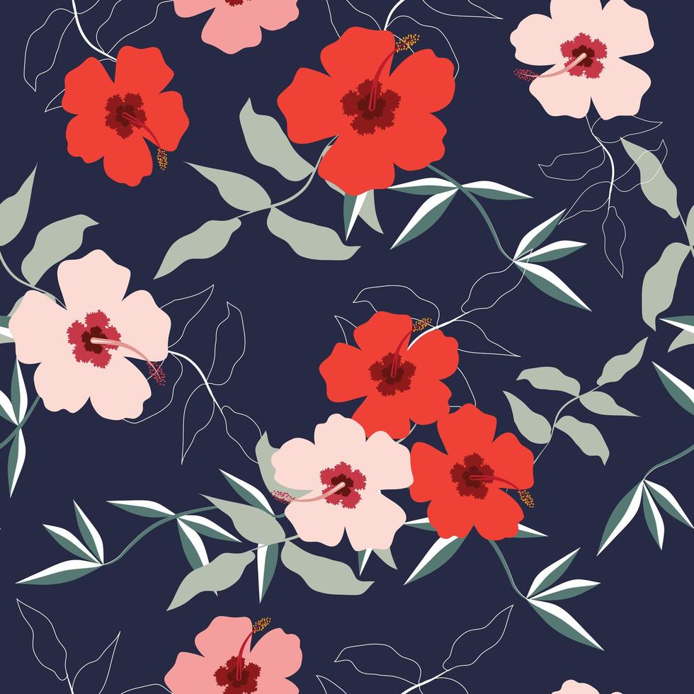 Colorful hibiscus flower pattern vector