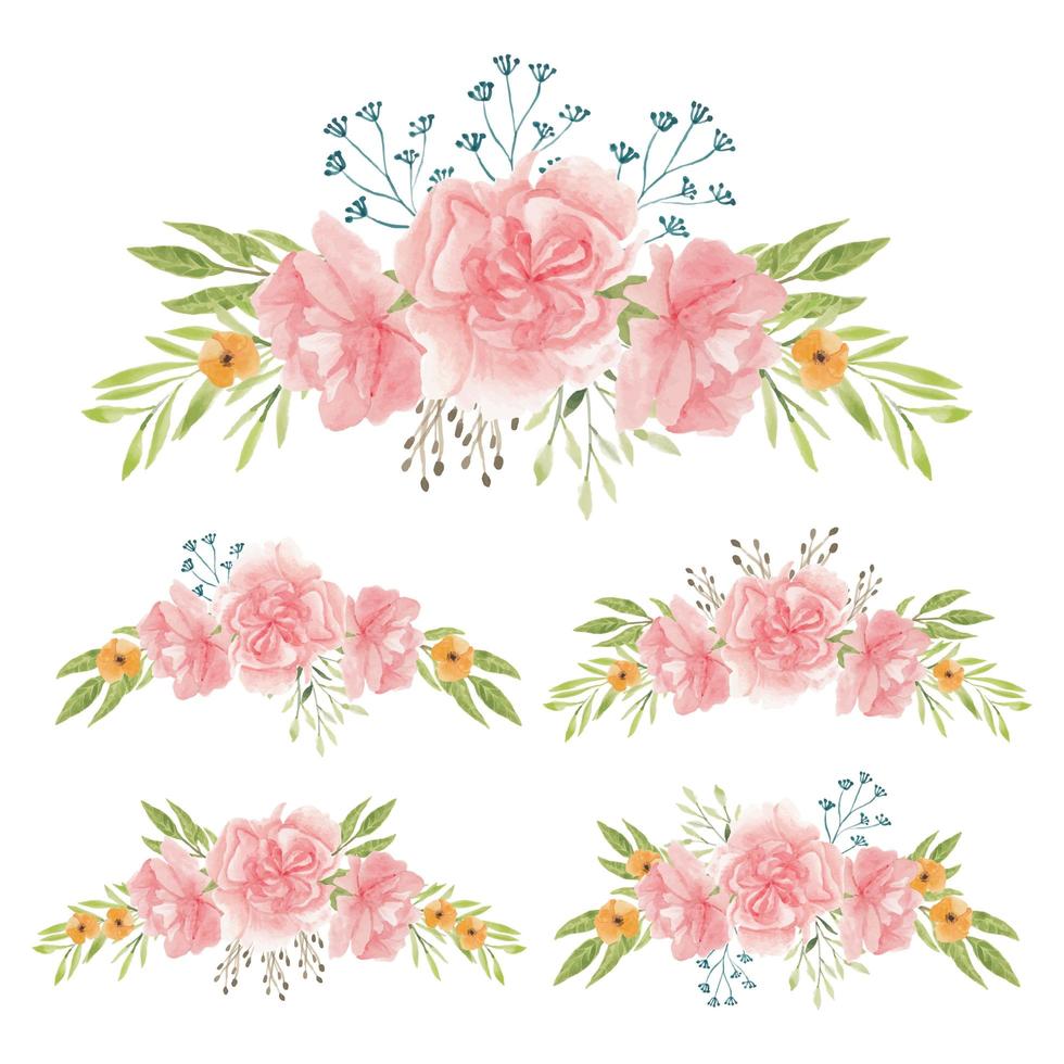 Watercolor hand painted carnation flower bouquets vector