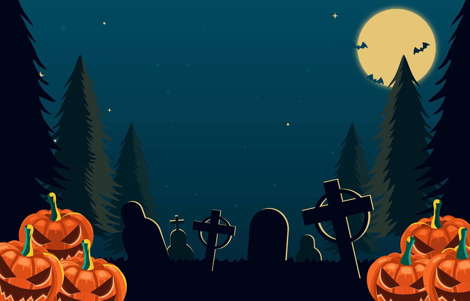 Halloween Night On Graveyard Background vector