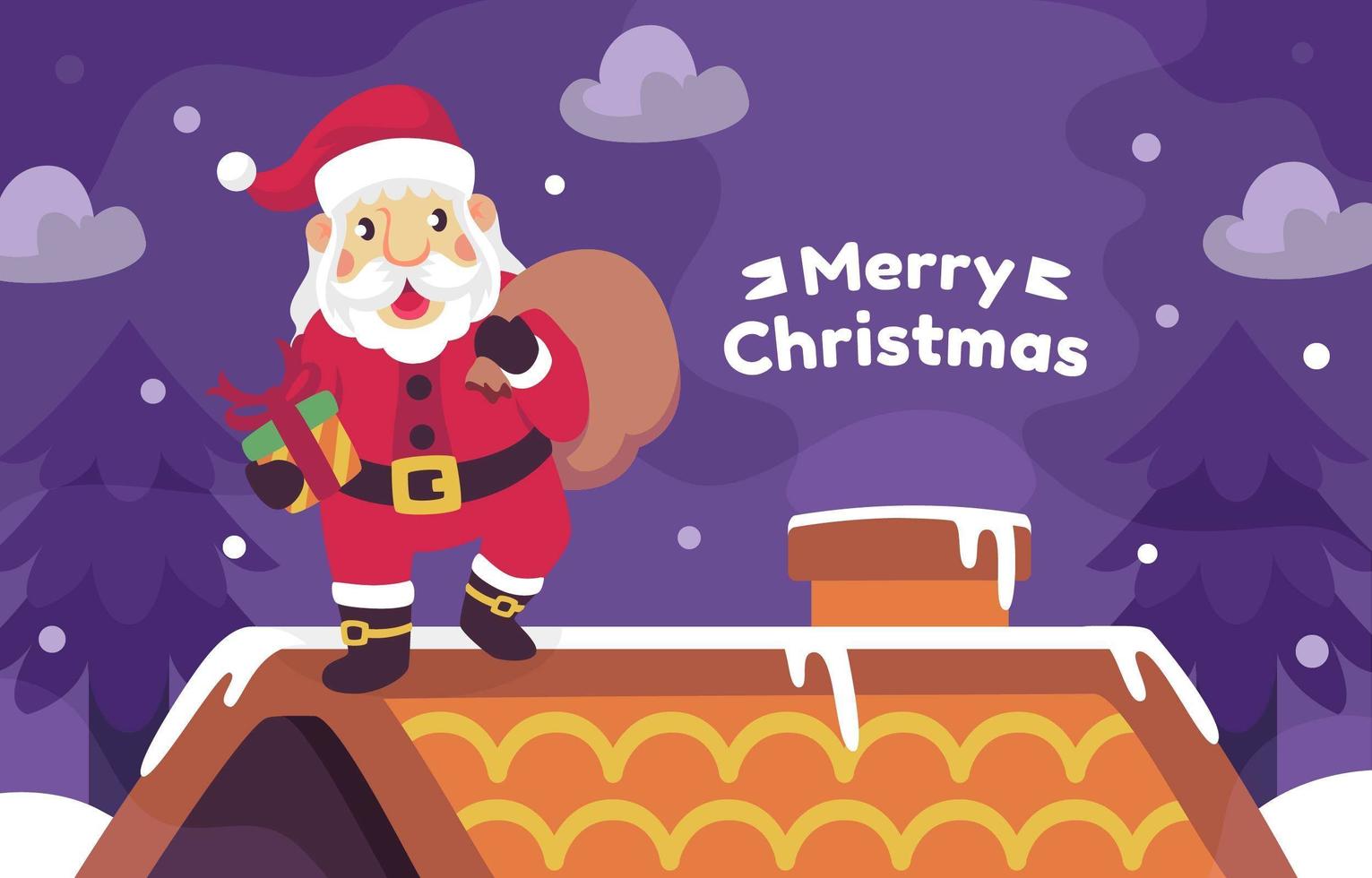 Santa Coming With Gifts On The Roof vector